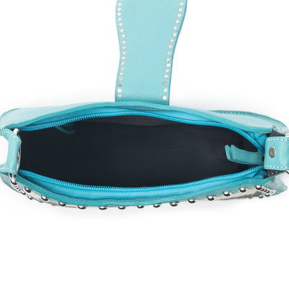Myra Santa Fe Handtooled Bag for Women in Turquoise with hairon and studded detail Myra USA