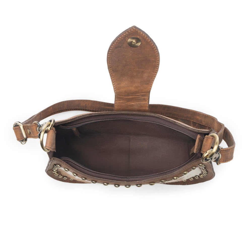 Myra Santa Fe Handtooled Bag for Women in Brown with hairon and studded detail Myra USA