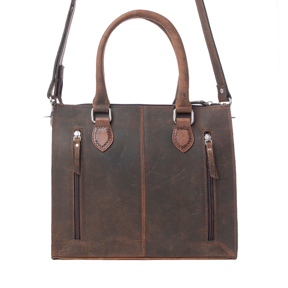 Myra Timber Trail Hairon Leather Concealed Carry Bag in Cream Mocha Myra USA