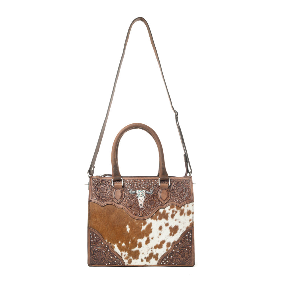 Myra Timber Trail Hairon Leather Concealed Carry Bag in Cream Mocha Myra USA
