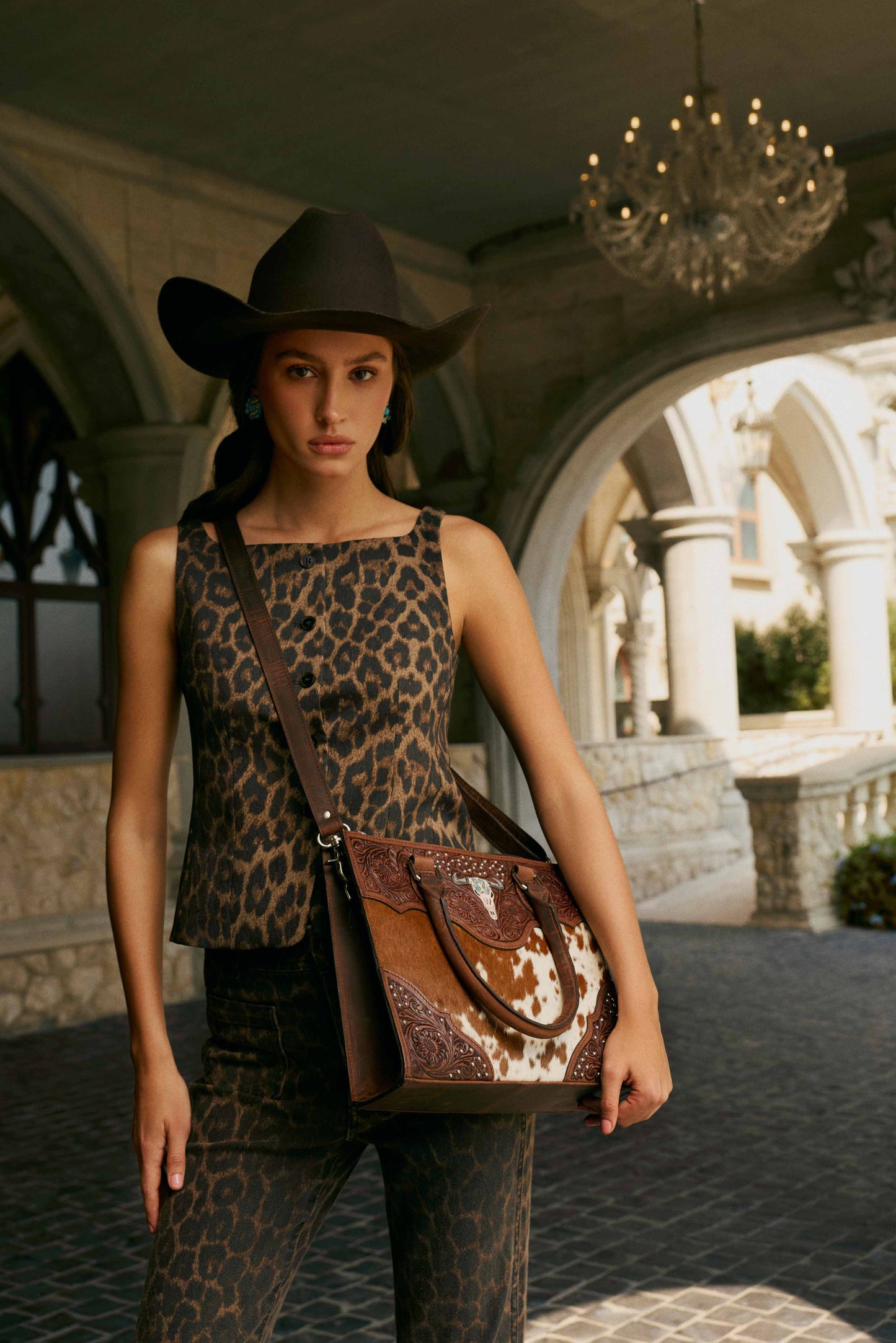 Myra Timber Trail Hairon Leather Concealed Carry Bag in Cream Mocha Myra USA
