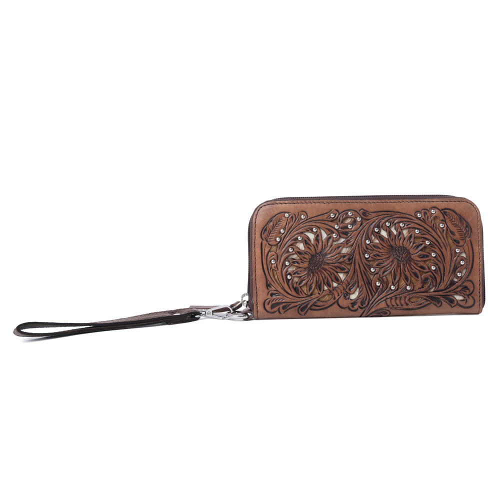 Myra Autumn Brook Handtooled Hairon Leather Women’s Wallet in Toffee Saddle Myra USA