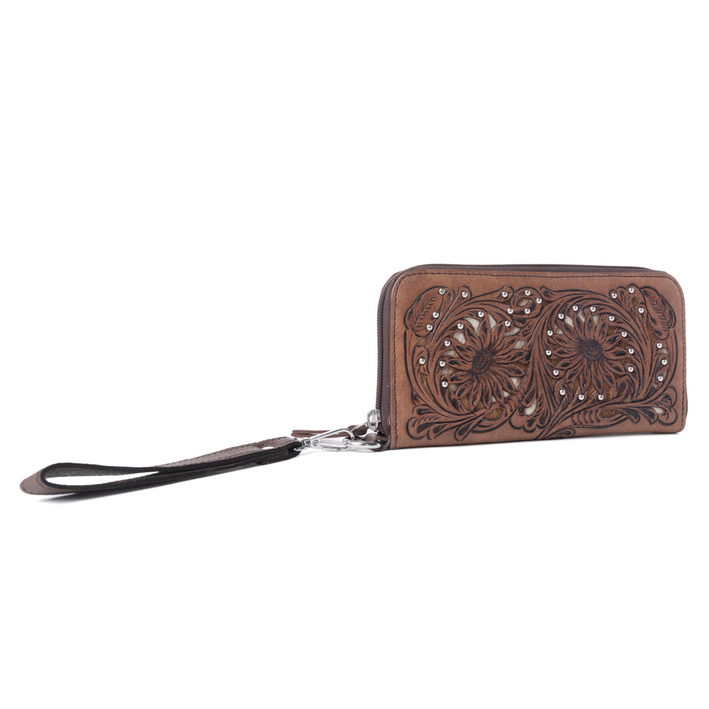 Myra Autumn Brook Handtooled Hairon Leather Women’s Wallet in Toffee Saddle Myra USA
