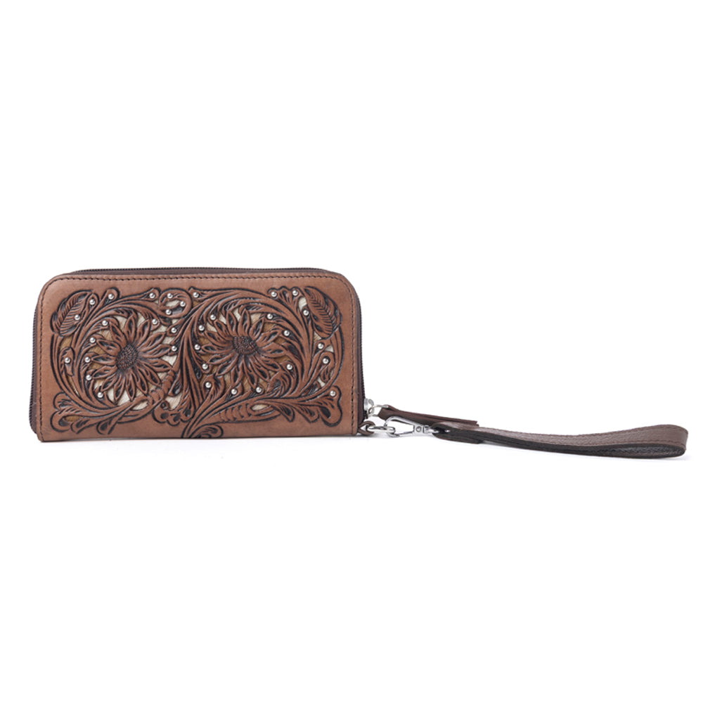Myra Autumn Brook Handtooled Hairon Leather Women’s Wallet in Toffee Saddle Myra USA