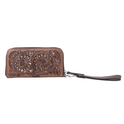 Myra Autumn Brook Handtooled Hairon Leather Women’s Wallet in Toffee Saddle Myra USA