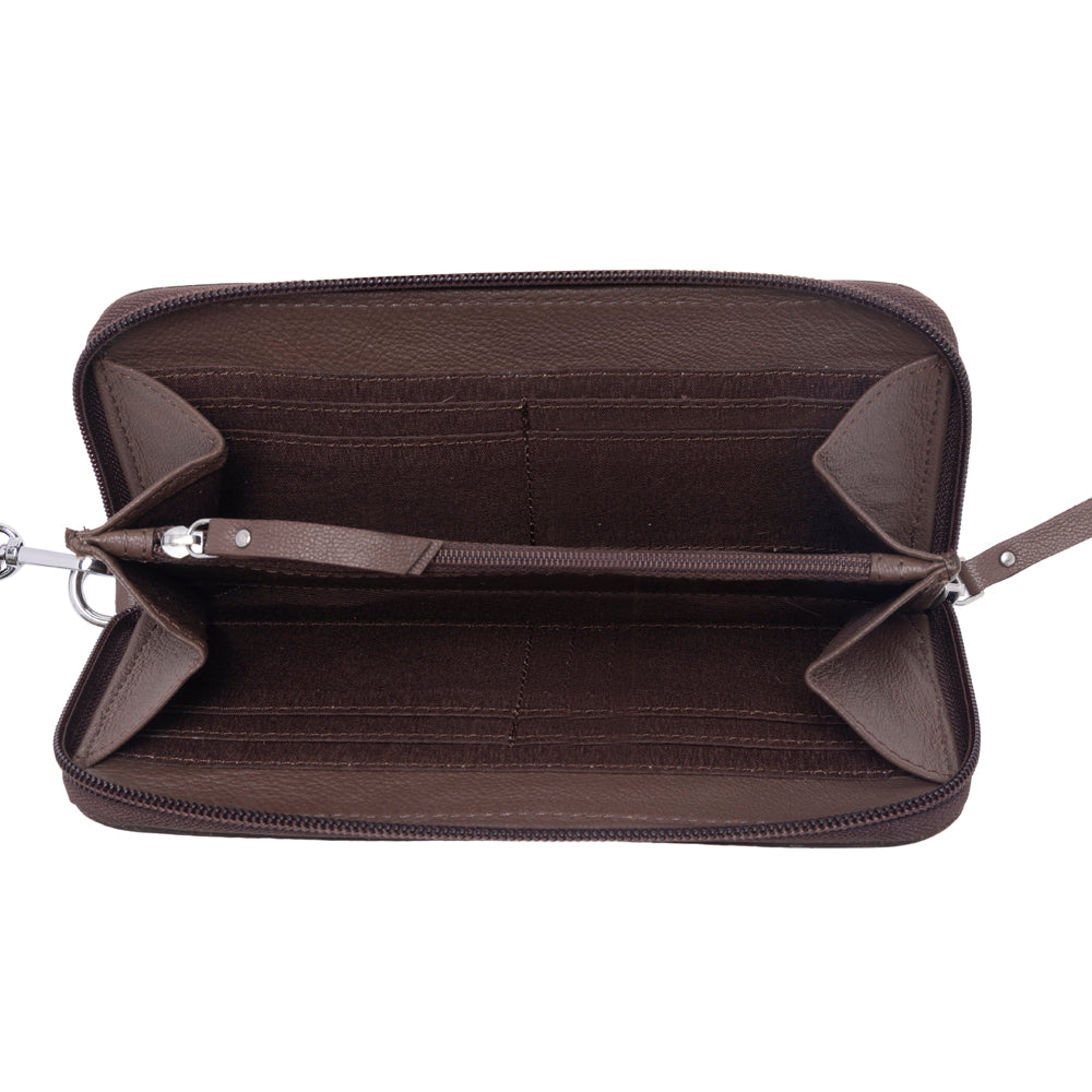 Myra Autumn Brook Handtooled Hairon Leather Women’s Wallet in Toffee Saddle Myra USA