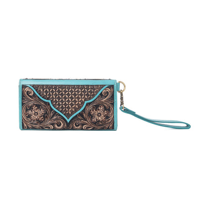 Myra Sunfire Valley Handtooled Hairon Leather Women’s Wallet in Turquoise Pearl Myra USA