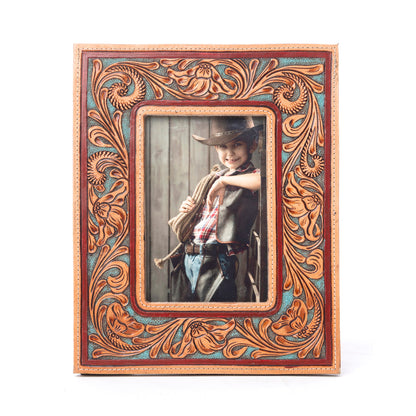 Myra Magnolia Rise Handtooled Leather Photo Frame in Deep Mahogany Myra USA
