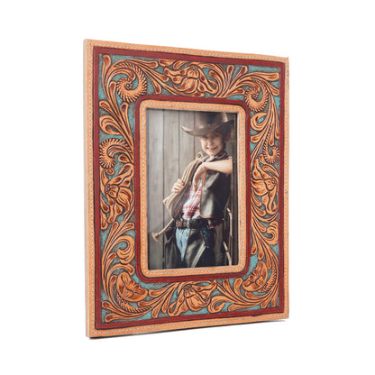 Myra Magnolia Rise Handtooled Leather Photo Frame in Deep Mahogany Myra USA