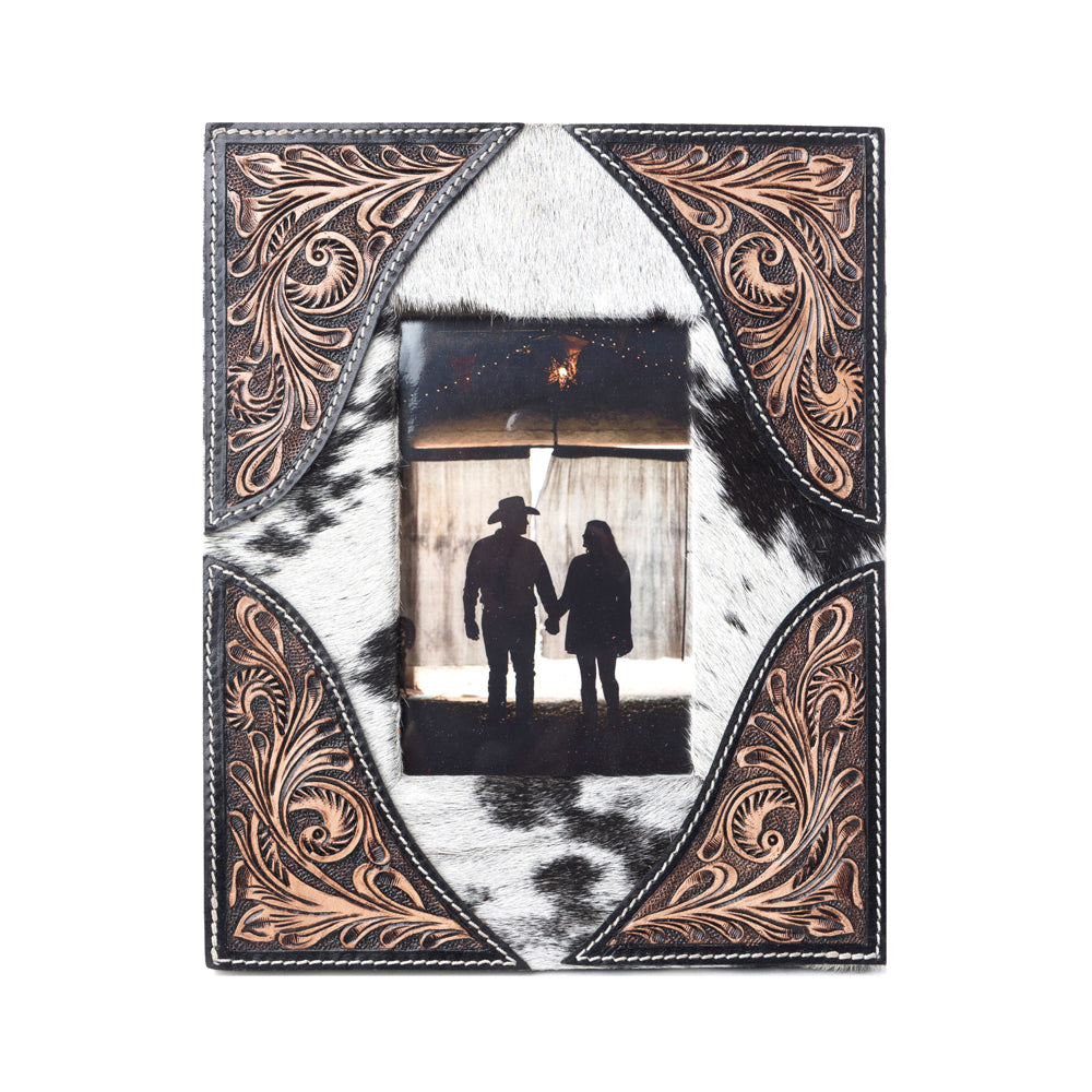 Myra Sequoia Whisper Handtooled Leather Photo Frame in Espresso Cream Myra USA