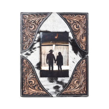 Myra Sequoia Whisper Handtooled Leather Photo Frame in Espresso Cream Myra USA