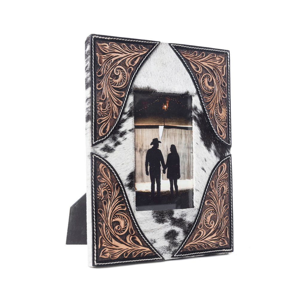 Myra Sequoia Whisper Handtooled Leather Photo Frame in Espresso Cream Myra USA