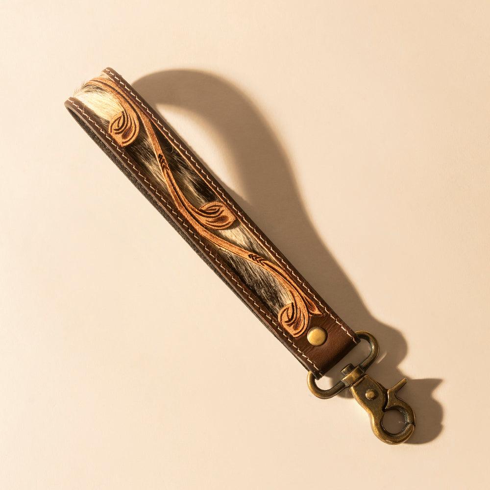Myra Wildvine Pony Western Handtooled Key Fob in brown with hairon detail Myra USA
