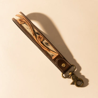 Myra Wildvine Pony Western Handtooled Key Fob in brown with hairon detail Myra USA