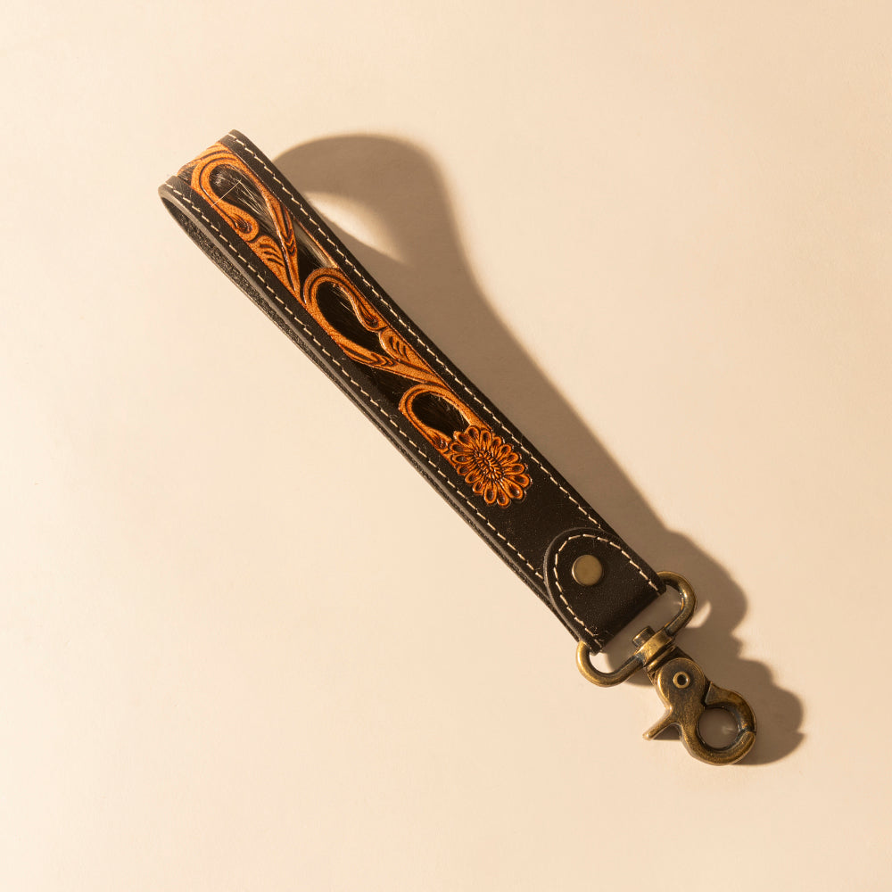 Myra Wildvine Pony Western Handtooled Key Fob in black with hairon detail Myra USA