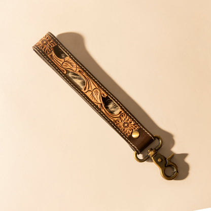 Myra Wildvine Pony Western Handtooled Key Fob in dark brown with hairon detail Myra USA