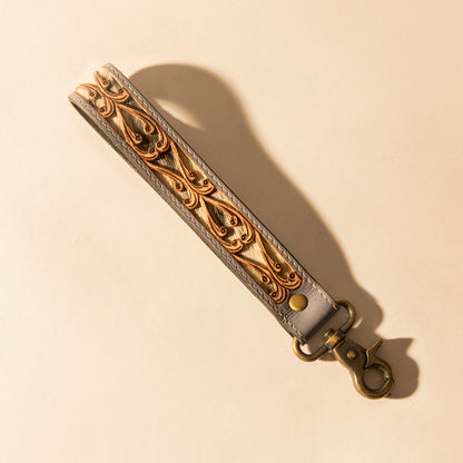 Myra Wildvine Pony Western Handtooled Key Fob in dusk blue with hairon detail Myra USA