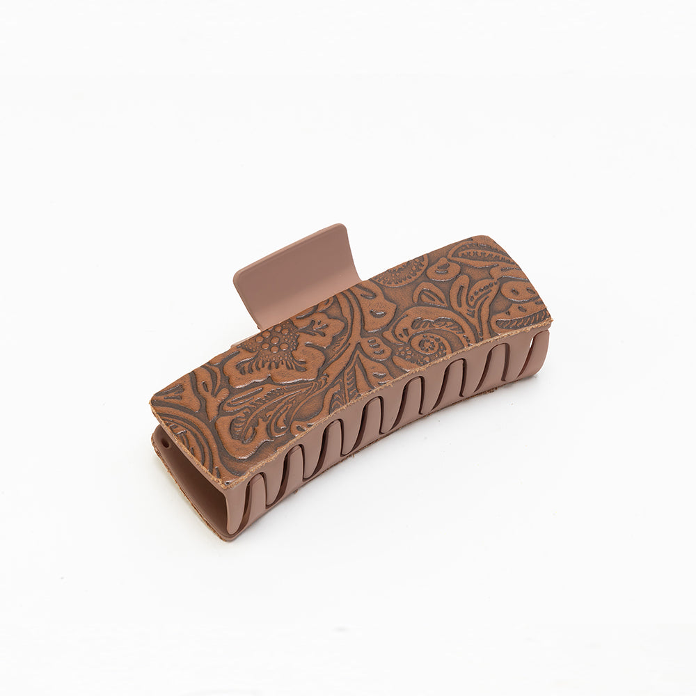 Myra Dustmeadow Embossed Leather Hair Clip in Brown Myra USA