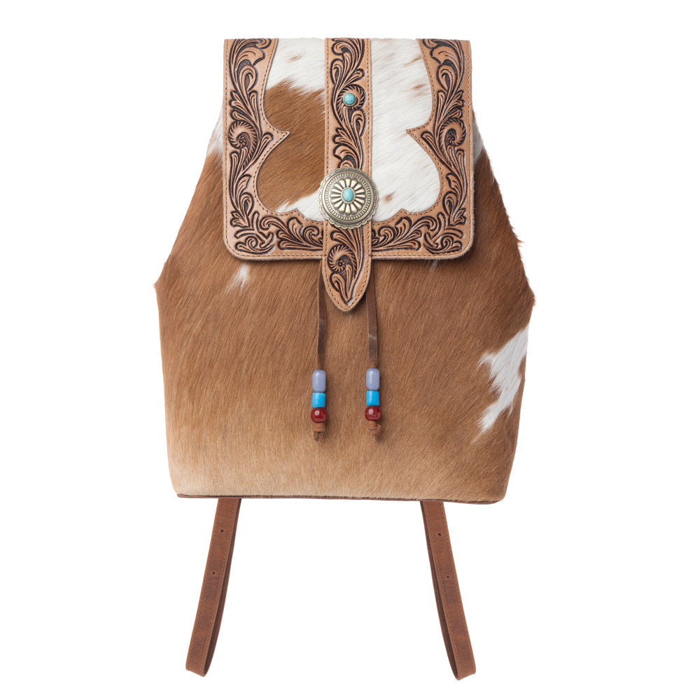 Myra Yellowstone Timber Pass Hairon Handtooled Leather Concealed Carry Bag in Caramel Tan Myra USA
