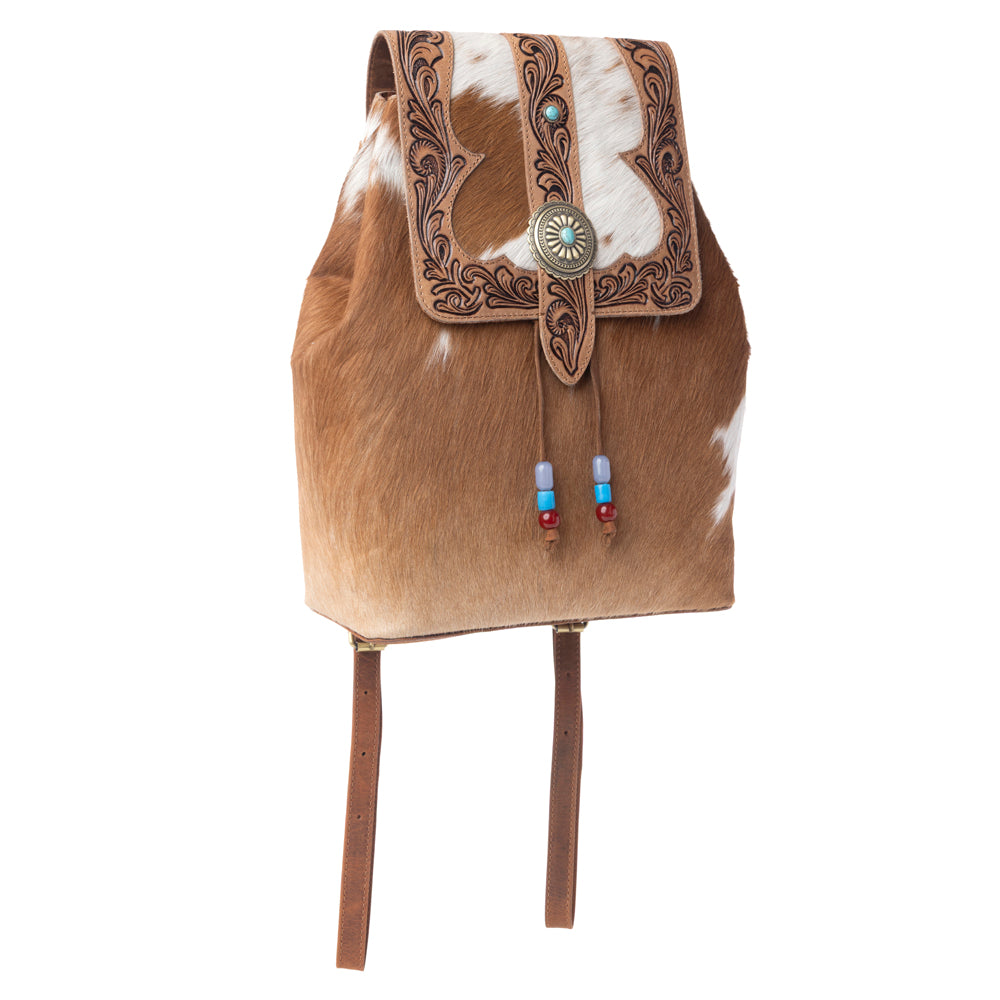 Myra Yellowstone Timber Pass Hairon Handtooled Leather Concealed Carry Bag in Caramel Tan Myra USA