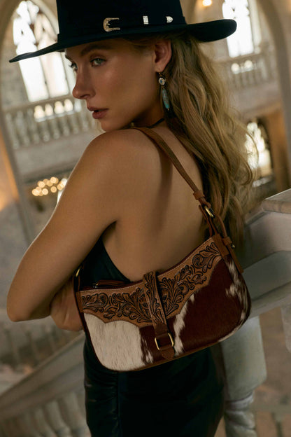 Myra Yellowstone Timberline Handtooled Bag in Walnut Brown Myra USA