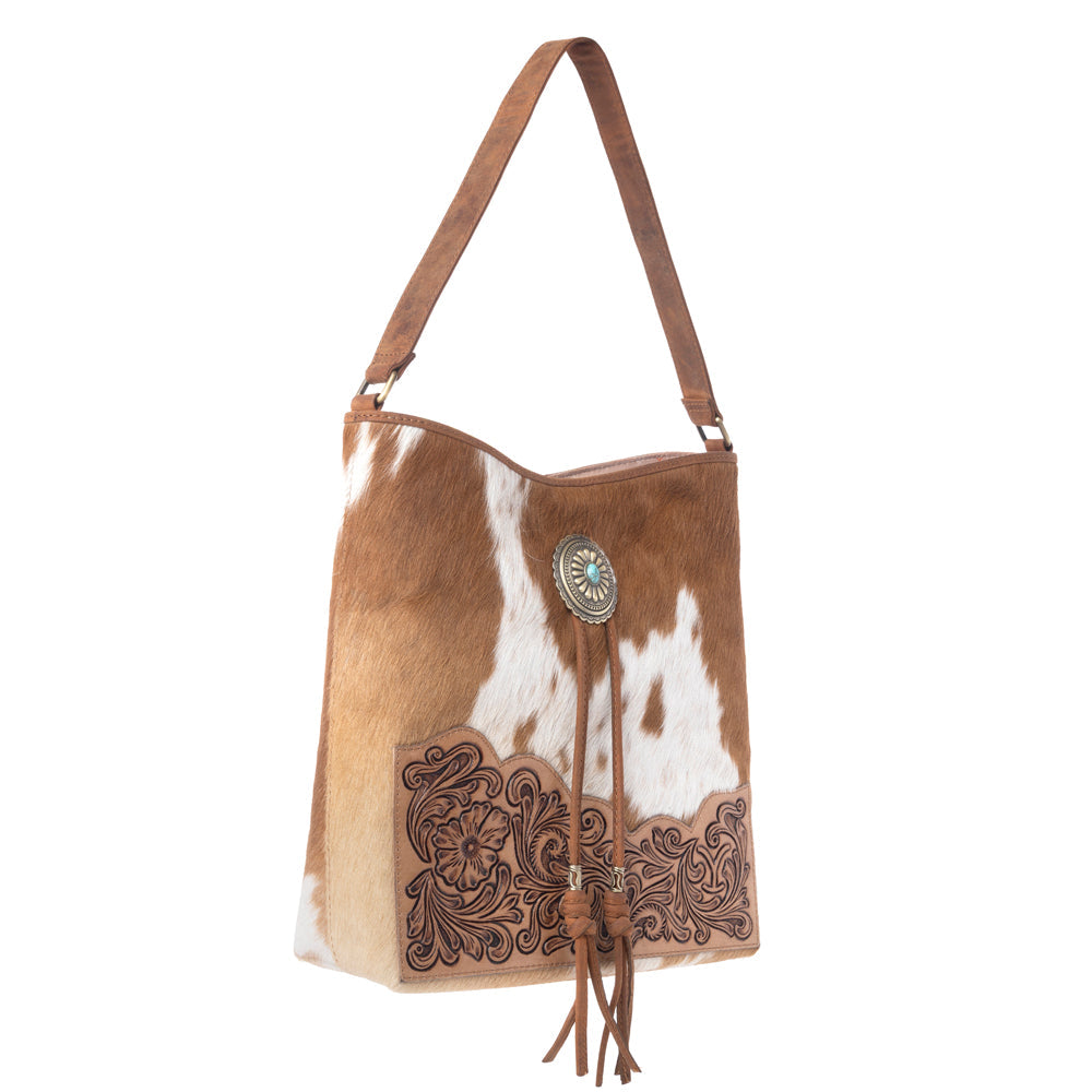 Myra Yellowstone Tawny Ridge Handtooled Hairon Concealed Carry Bag in Ivory Mocha Myra USA