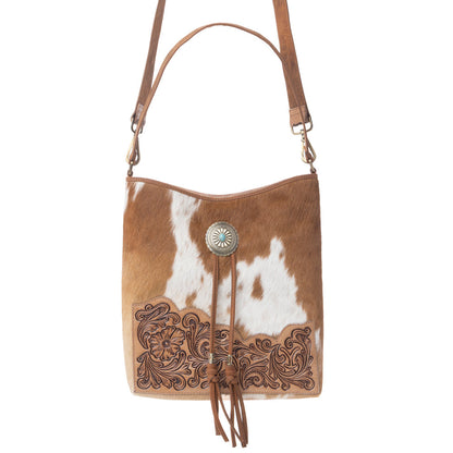 Myra Yellowstone Tawny Ridge Handtooled Hairon Concealed Carry Bag in Ivory Mocha Myra USA