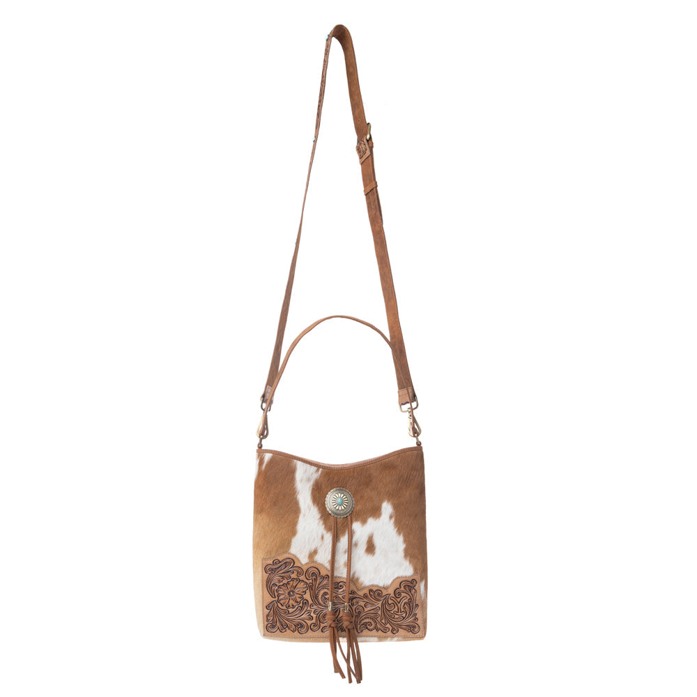 Myra Yellowstone Tawny Ridge Handtooled Hairon Concealed Carry Bag in Ivory Mocha Myra USA