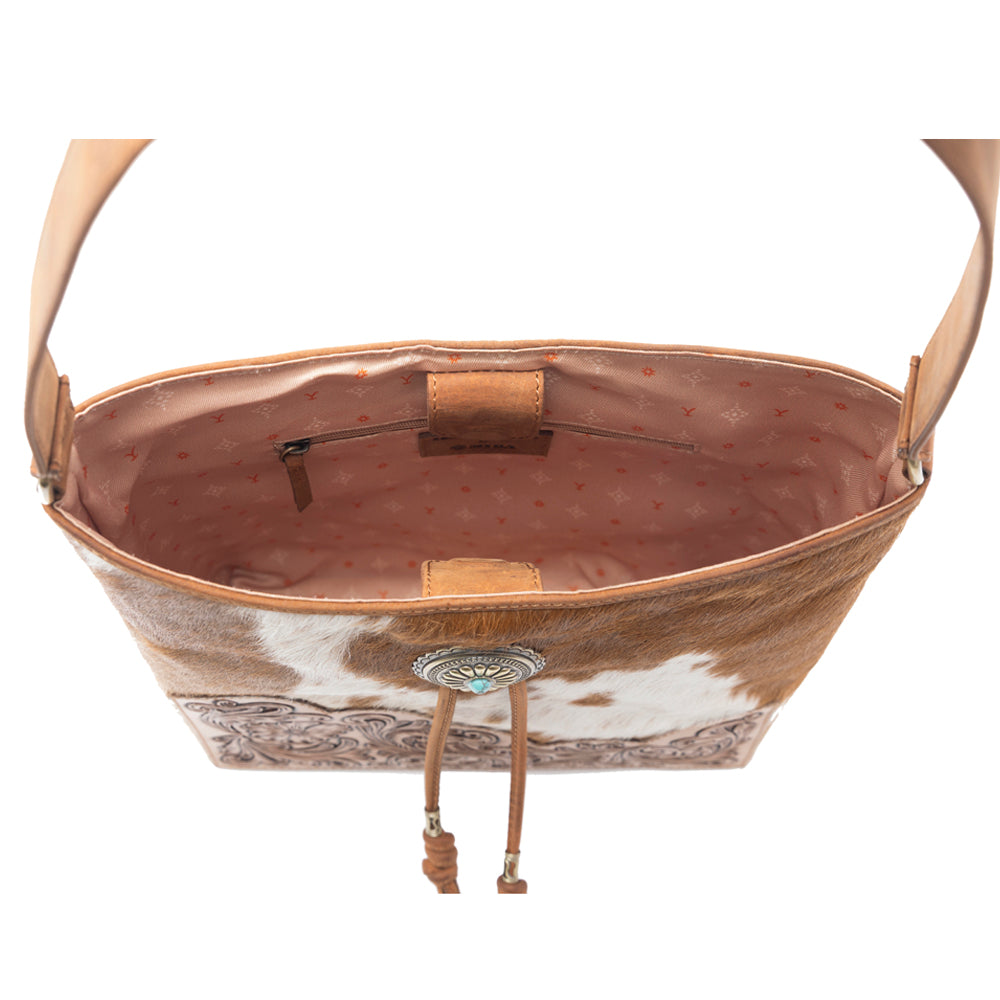 Myra Yellowstone Tawny Ridge Handtooled Hairon Concealed Carry Bag in Ivory Mocha Myra USA