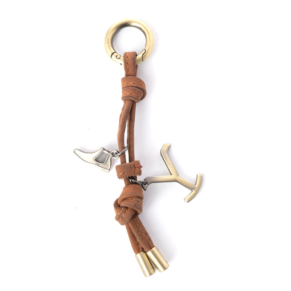 Myra Yellowstone Longhorn Leather Key Fob in Saddle Oak Myra USA