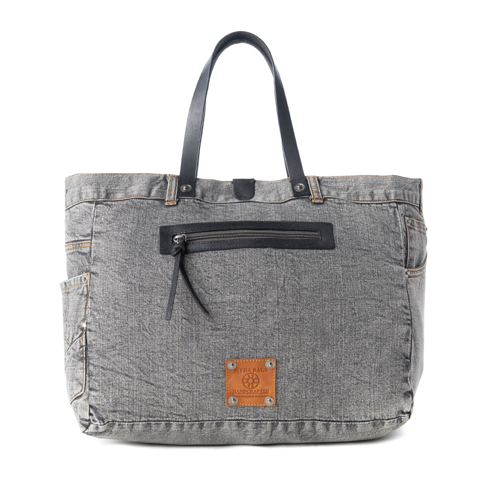 Myra Billyjean Western denim Tote Bag for Women in denim black with leather detail Myra USA