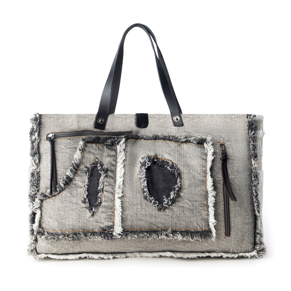 Myra Frayed Frontier Western denim Tote Bag for Women in denim black with fringe detail Myra USA