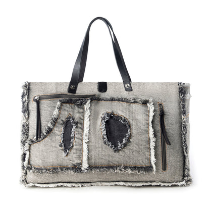 Myra Frayed Frontier Western denim Tote Bag for Women in denim black with fringe detail Myra USA