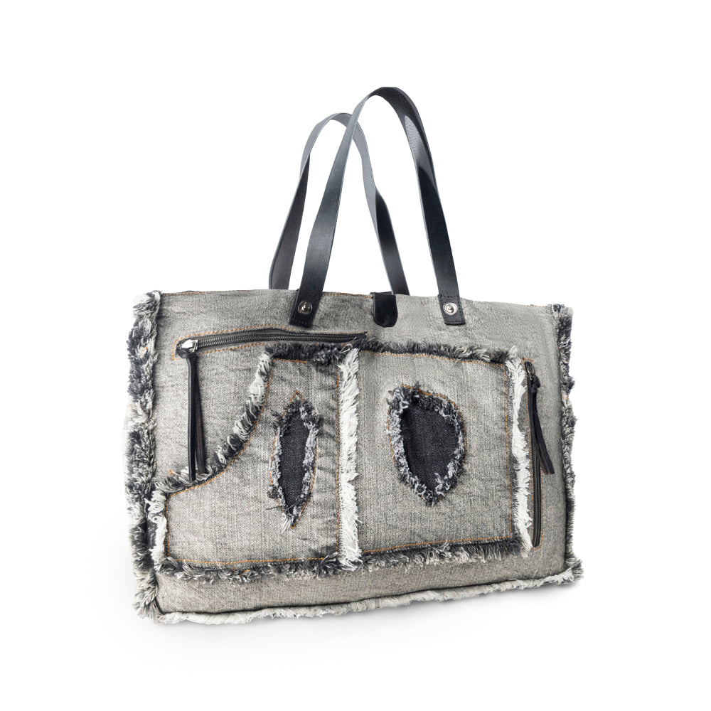 Myra Frayed Frontier Western denim Tote Bag for Women in denim black with fringe detail Myra USA