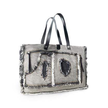 Myra Frayed Frontier Western denim Tote Bag for Women in denim black with fringe detail Myra USA