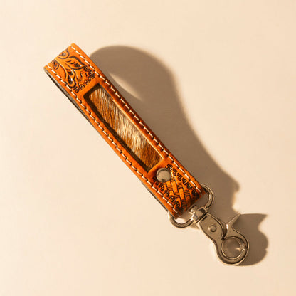 Myra Hide Inlay Western Key Fob in brown with basketweave detail Myra USA