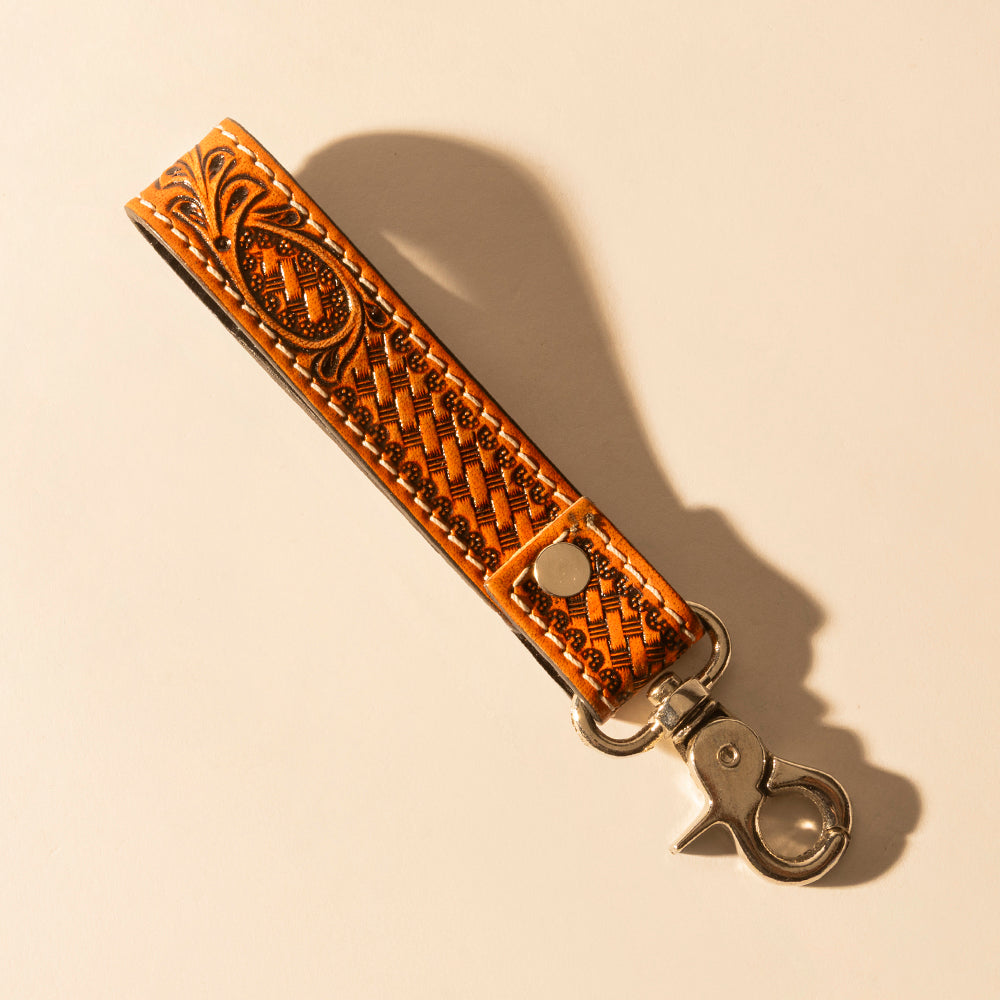 Myra Hide Inlay Western Key Fob in brown with basketweave detail Myra USA