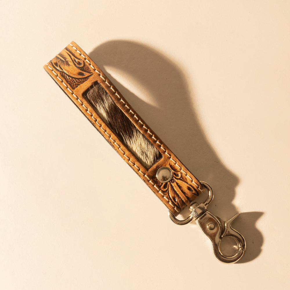 Myra Hide Inlay Western Key Fob in tan with hairon detail Myra USA