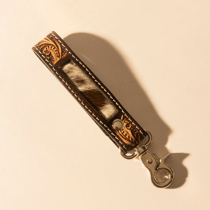 Myra Hide Inlay Western Key Fob in dark brown with hairon detail Myra USA