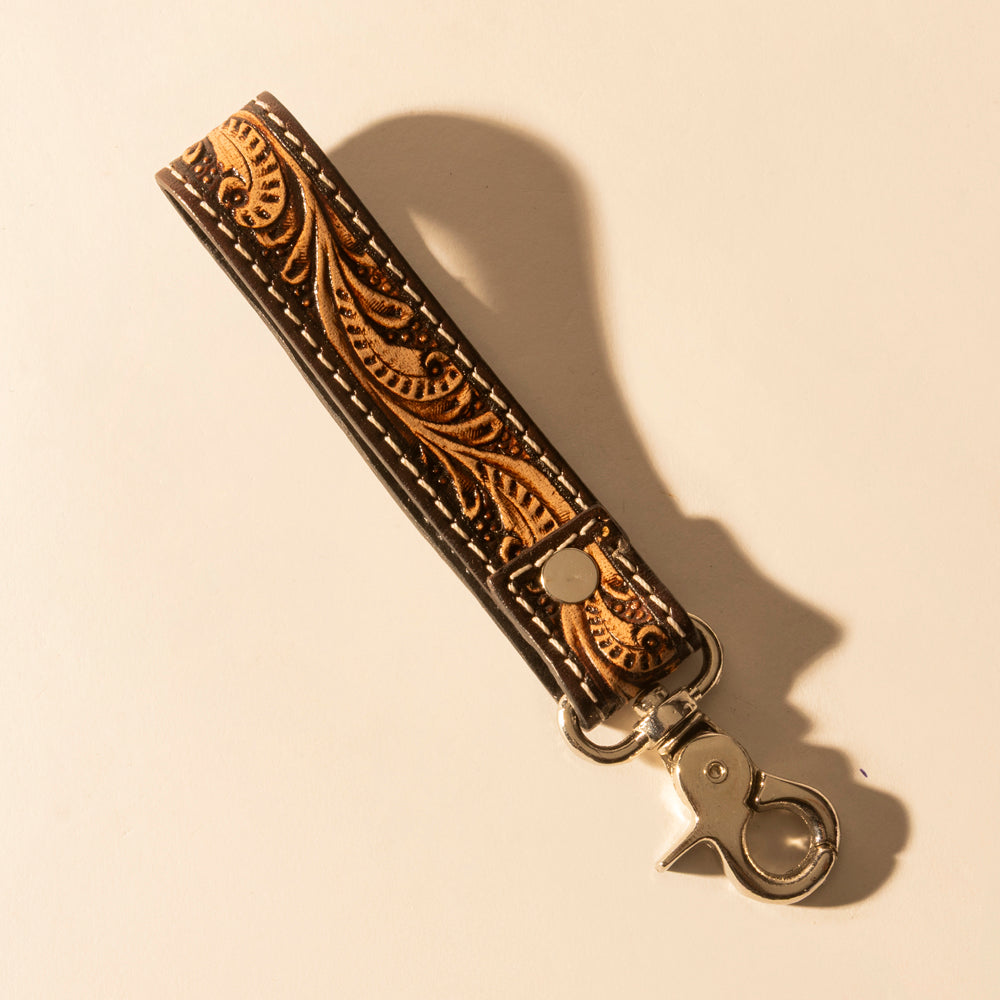 Myra Hide Inlay Western Key Fob in dark brown with hairon detail Myra USA