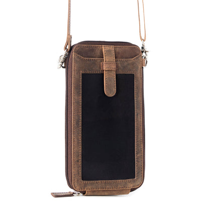 Myra Wildtouch Western Phone Crossbody in dark brown with leather detail Myra USA