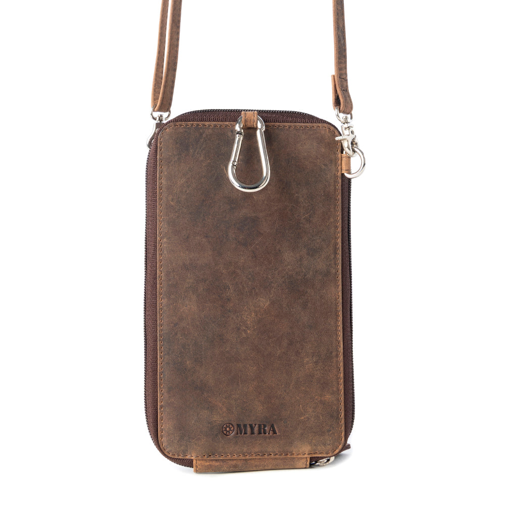 Myra Wildtouch Western Phone Crossbody in dark brown with leather detail Myra USA