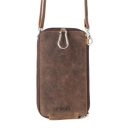 Myra Wildtouch Western Phone Crossbody in dark brown with leather detail Myra USA