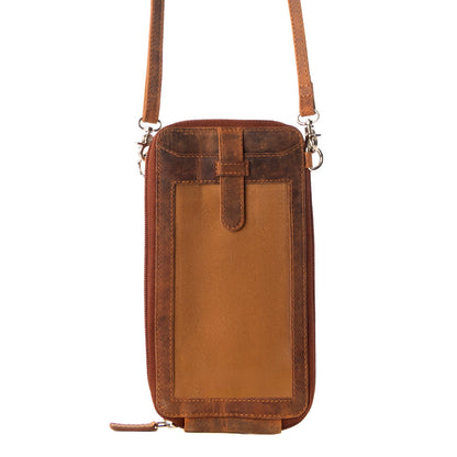 Myra Wildtouch Western Phone Crossbody in tan with leather detail Myra USA