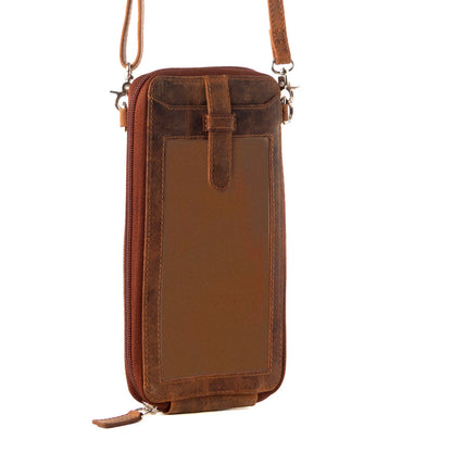 Myra Wildtouch Western Phone Crossbody in tan with leather detail Myra USA