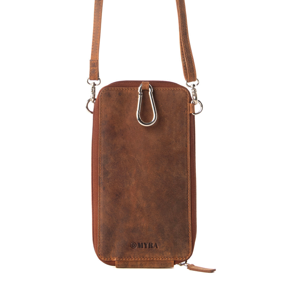 Myra Wildtouch Western Phone Crossbody in tan with leather detail Myra USA