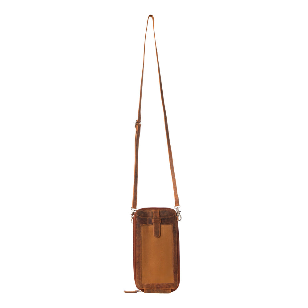 Myra Wildtouch Western Phone Crossbody in tan with leather detail Myra USA