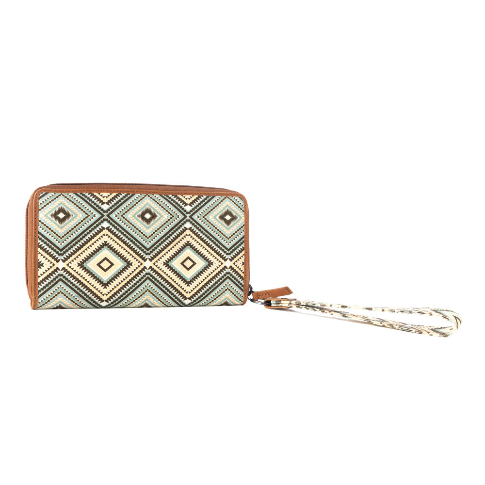 Myra Kilim Trail Western Wallet for Women in brown with leather detail and RFID protection Myra USA