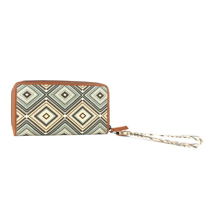 Myra Kilim Trail Western Wallet for Women in brown with leather detail and RFID protection Myra USA