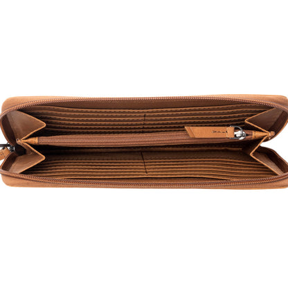 Myra Kilim Trail Western Wallet for Women in brown with leather detail and RFID protection Myra USA